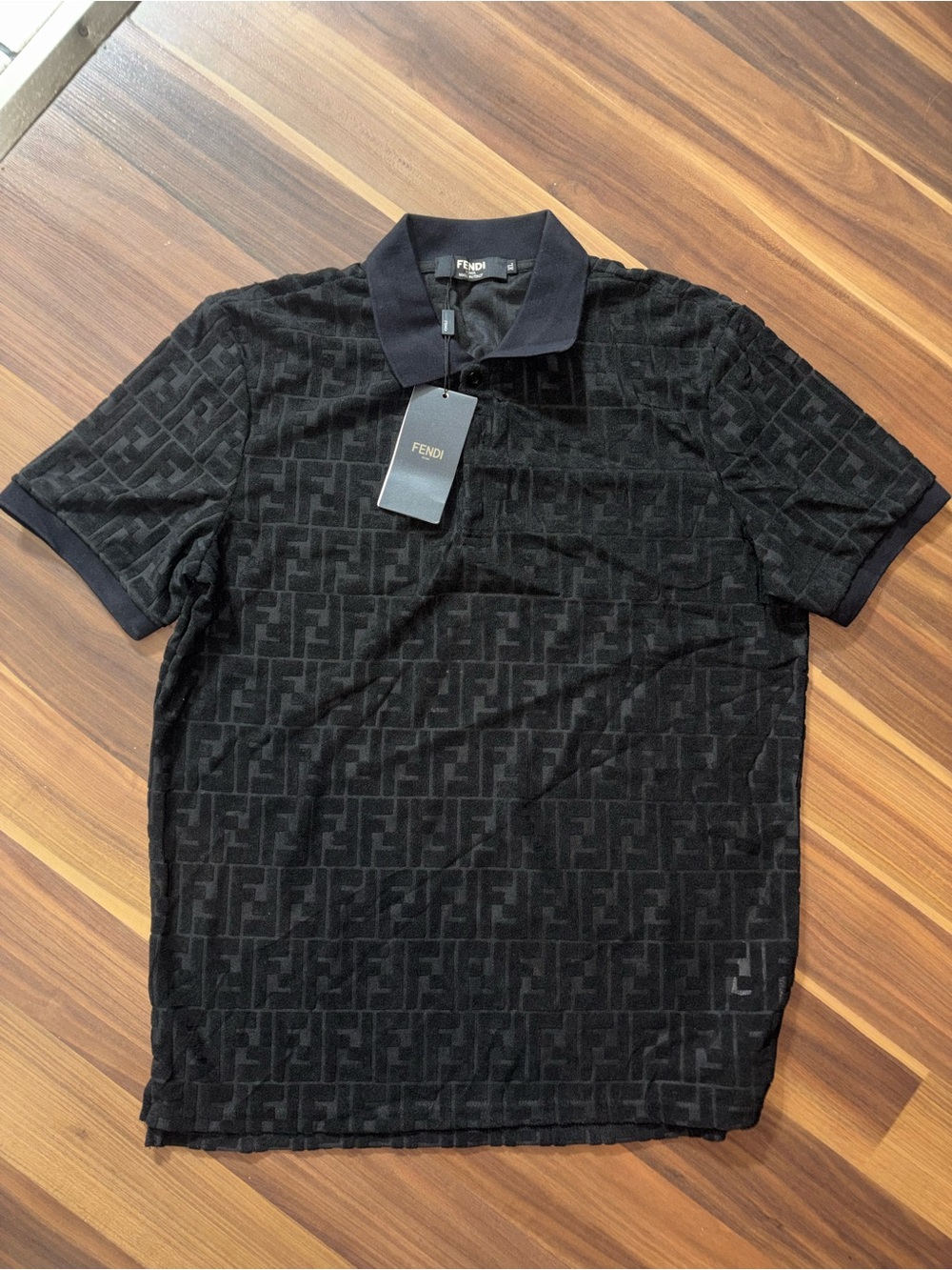 Fendi Black Tonal FF Jacquard Polo